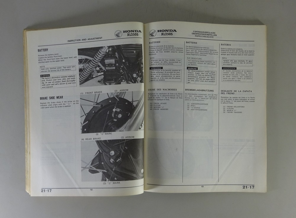 Workshop Manual Supplement Honda XL 250S Model Year 1981