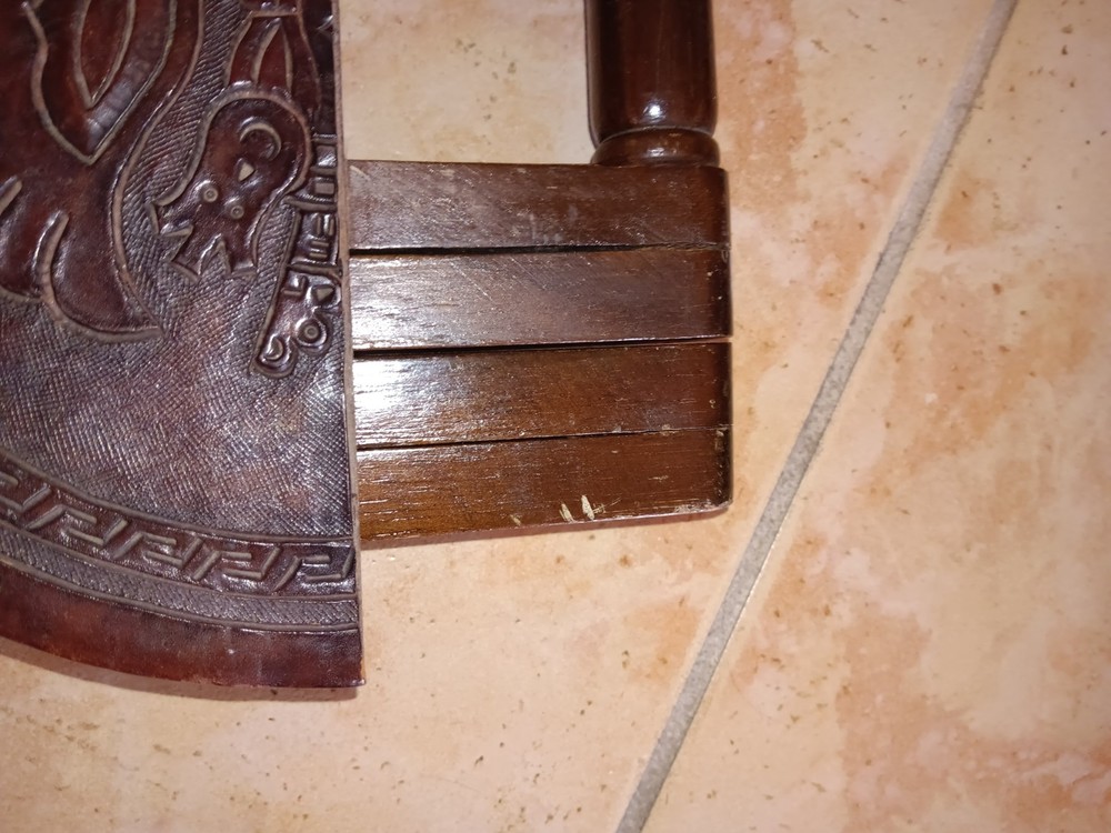 Vintage Peruvian Folding Stool Hand Tooled Leather