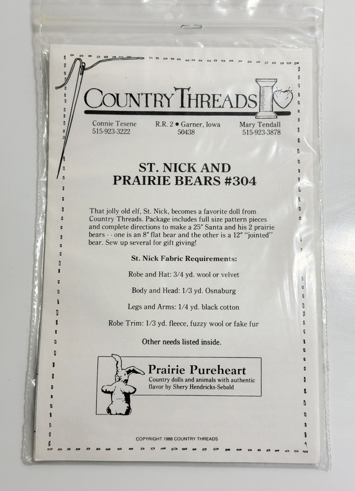 COUNTRY THREADS St Nick and Prairie Bears #304 Pattern