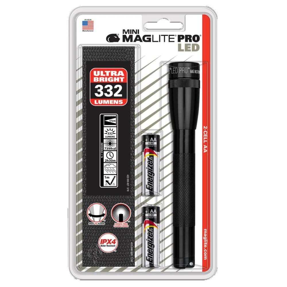 Maglite Mini Pro Led 2-Cell Aa Black Flashlight With Holster