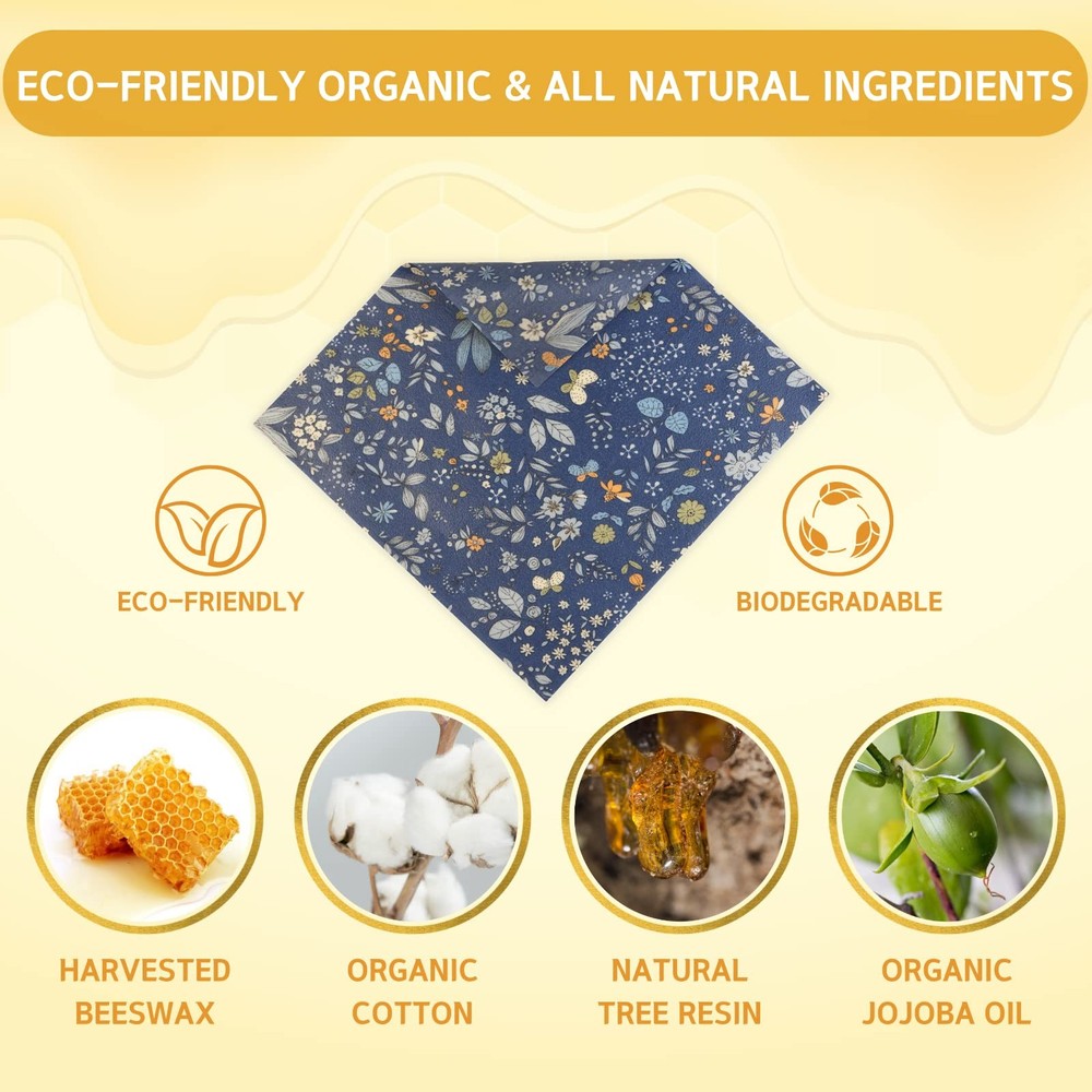 Zero Waste Wraps, 9pcs Beeswax, Reusable, Blue