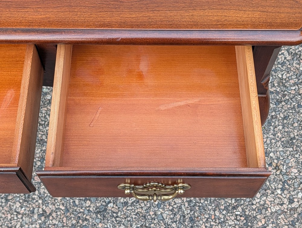 Vtg Thomasville Queen Anne Cherry Console Table, Brass Chippendale Pulls