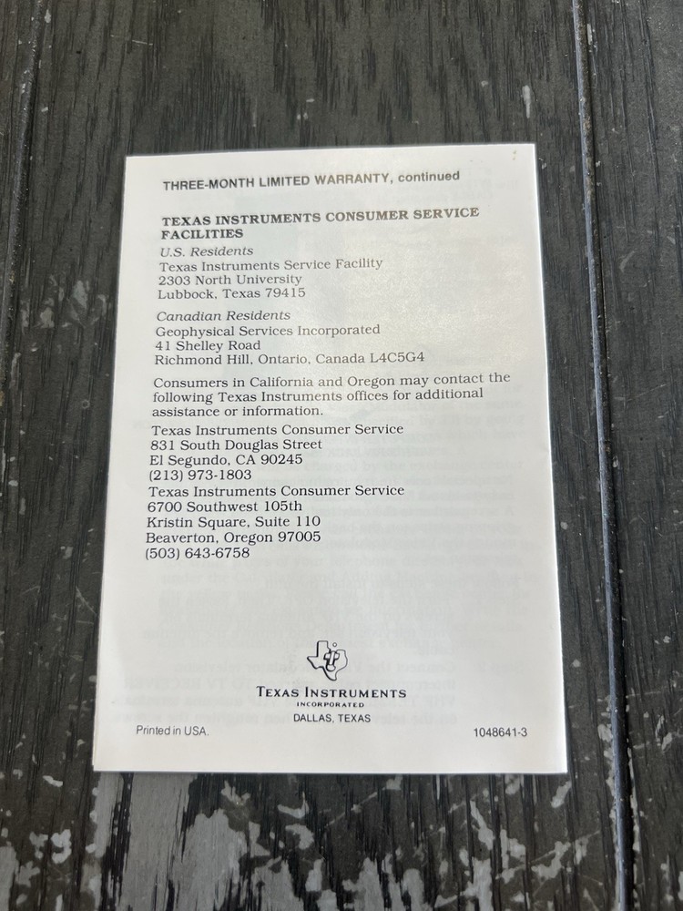 Texas Instruments Home Computer Video Modulator Manual