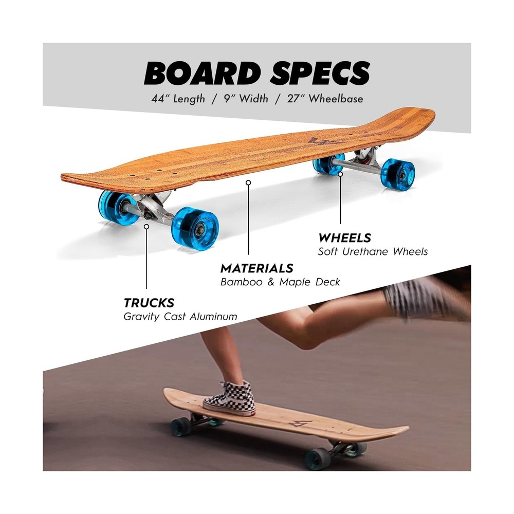 Magneto 40+ inch Kicktail Cruiser Longboard Skateboard & Pintail Long Board S...