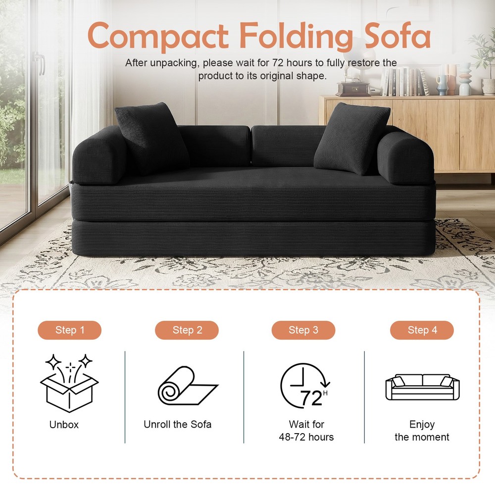 Sofa Bed Couch Sleeper Convertible Pull-Out Bed Couch With Side Pockets Washable