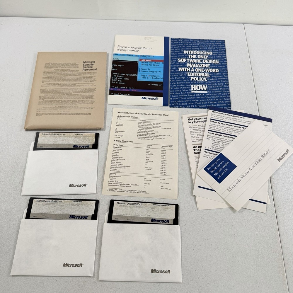 Vintage Software Microsoft Quick Basic 4.0 5.25" Diskettes