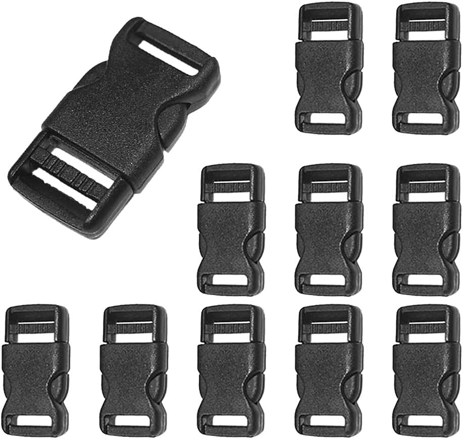 Coobigo 10Pcs 1/2"(12.5Mm) Side Release Buckles Plastic Black Quick Adjustable B