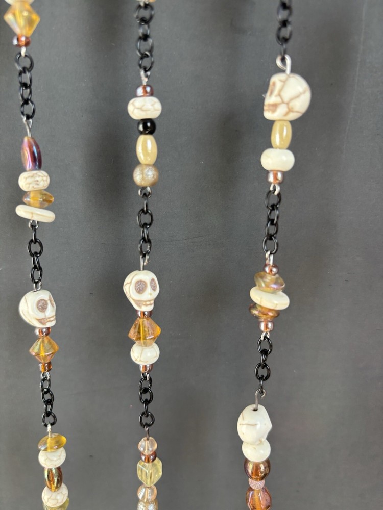 Driftwood Skull Sun Catcher Brown Beads Black Chain