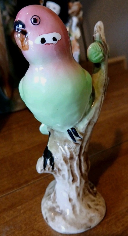 Parakeet Ceramic Statue Parrot Figurine Japan Budgie