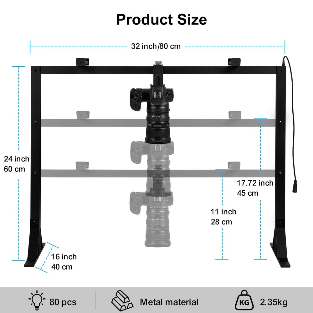 Overhead Camera Mount with Light LED 5600K Continuous -Top-Down Shooting Desk...