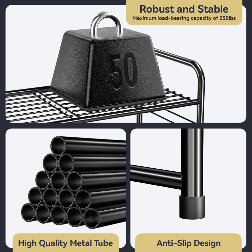 5 Tier Shoe Rack Closet Metal Heavy Duty, Stackable, Black