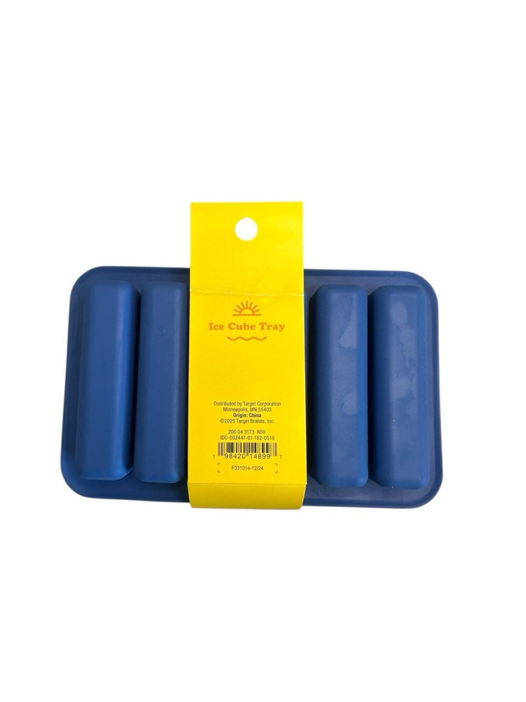 Sun Squad Rectangle Cube Ice Mold Silicone Tray for Large Ice Cubes Blue