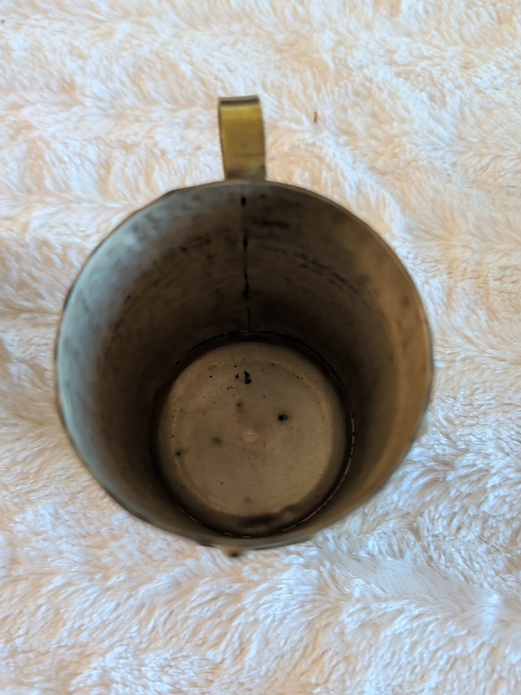 Pair Vintage Mexican Copper & Brass Mugs - Aztec & Pyramid - 5"
