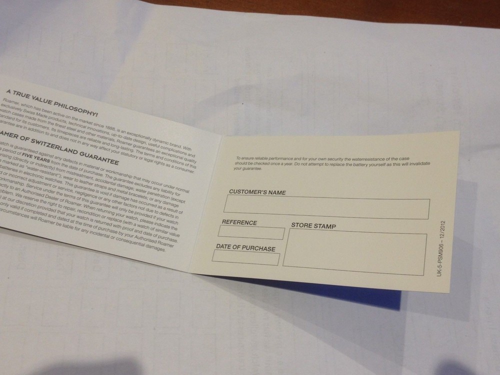 Roamer Guarantee Card