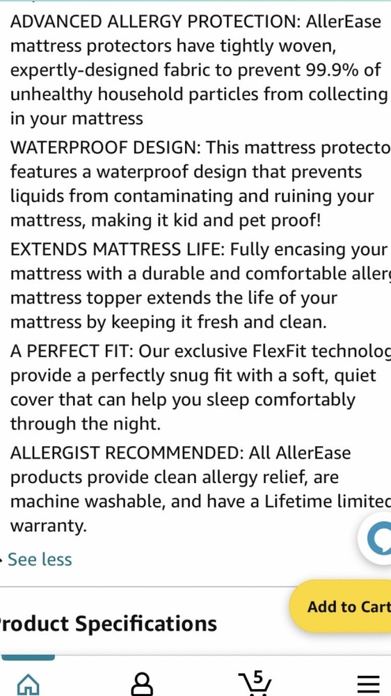 Zippered Mattress Protector, Waterproof Allerease Cover, King New