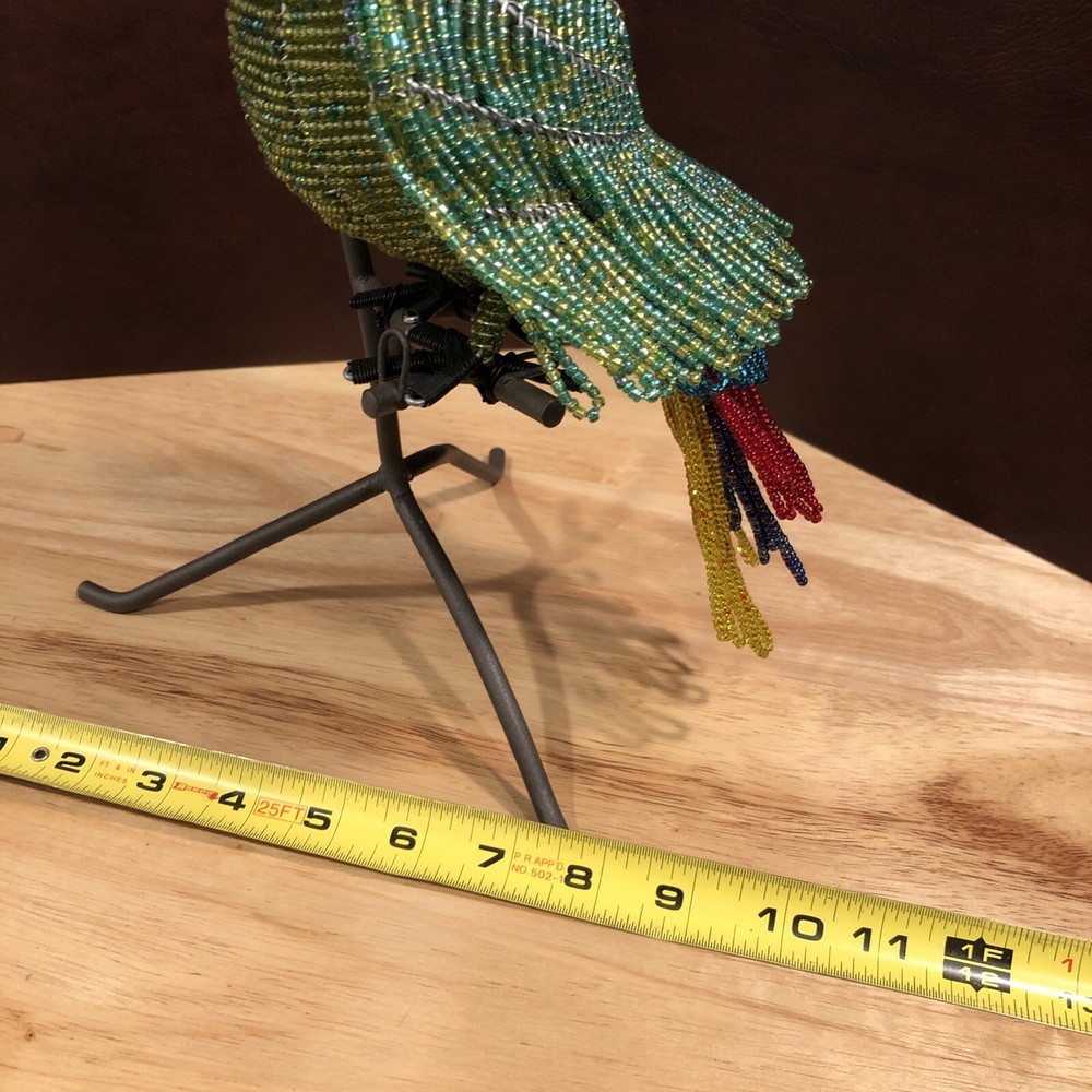 Parrot Sculpture with perch on stand Beaded Beautiful