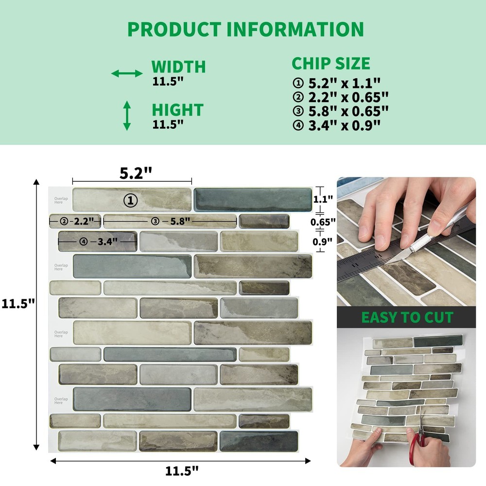 LONGKING Marble Peel and Stick Backsplash for Kitchen, 3D Adhesive Tile Backs...