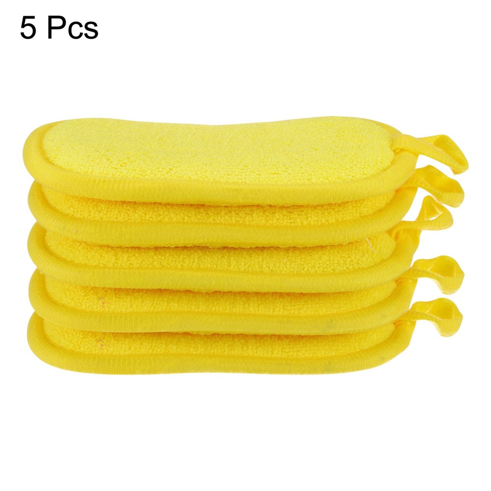 5 Pcs Multipurpose Microfiber Kitchen Dish Sponge Scrubber Pads, Yellow