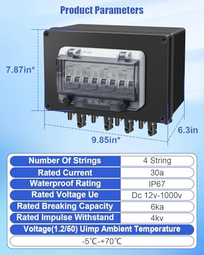 Solar Panel Disconnect Switch DC Circuit Breaker Box, 4 String 32 Amp