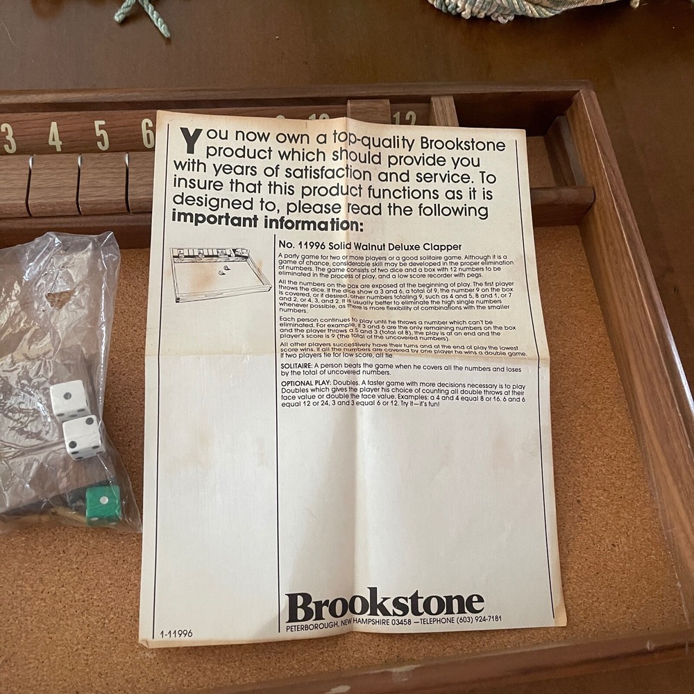 BROOKSTONE SOLID WALNUT DELUXE CLAPPER GAME #11996