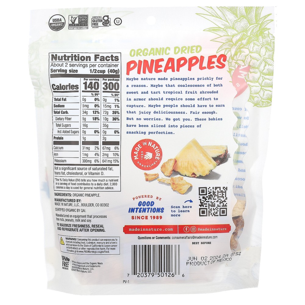 Organic Dried Pineapple, 3 oz (85 g)