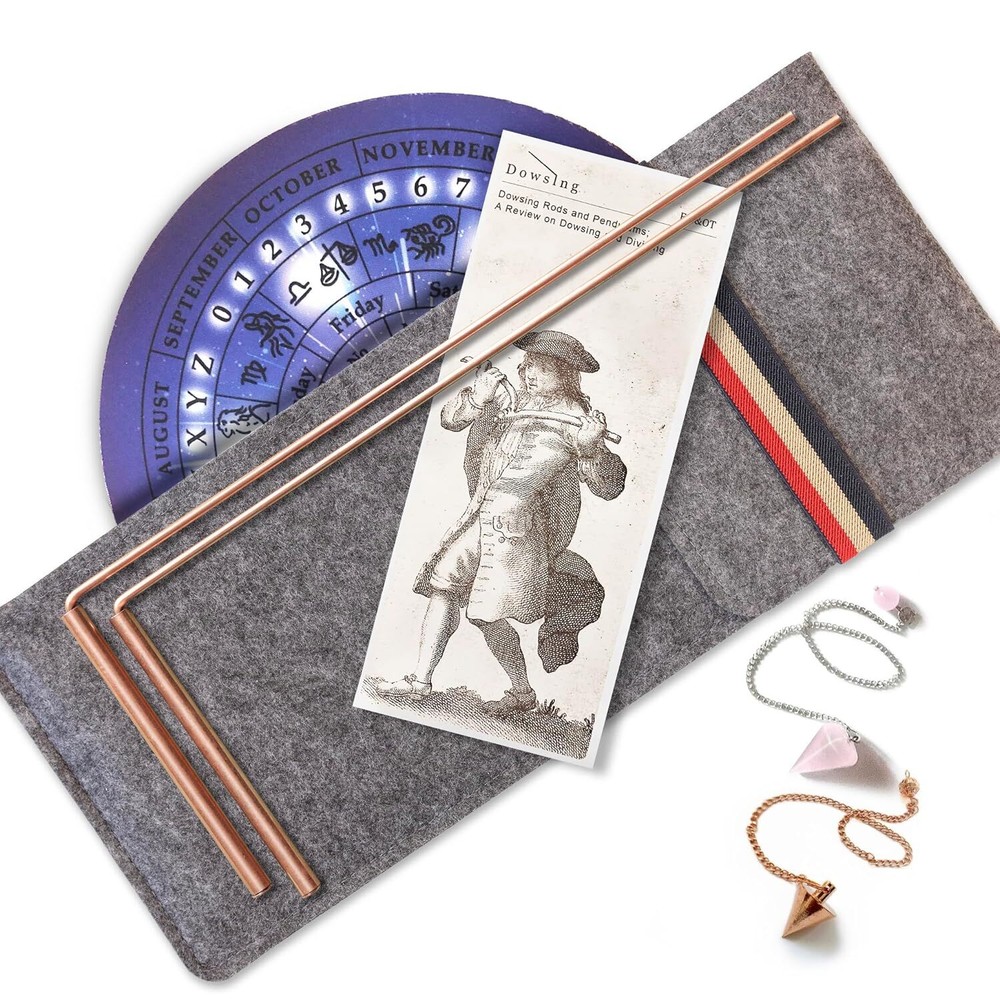Handmade Dowsing Rods Complete Kit with Pendulum and Board Gift Bundle