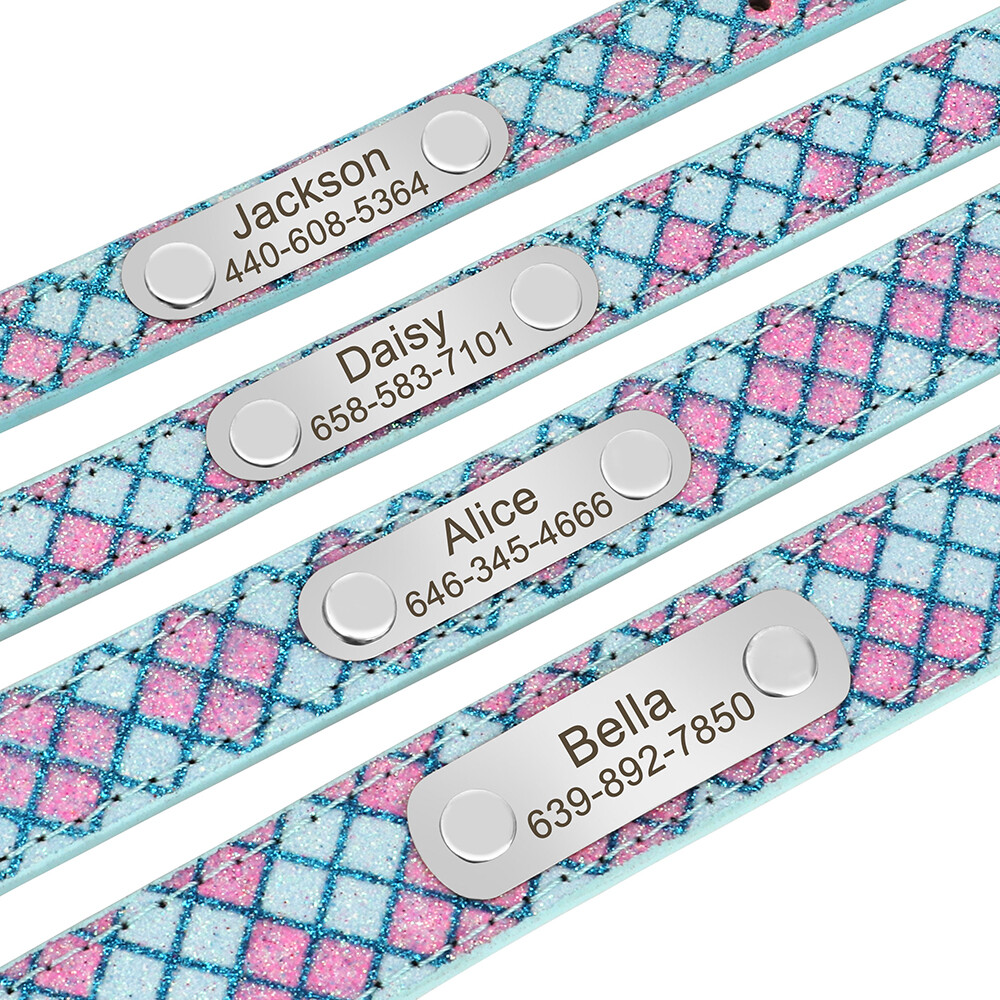 Personalized Dog Collar Soft Leather Custom Name ID Engraved Tag Adjustable S-XL
