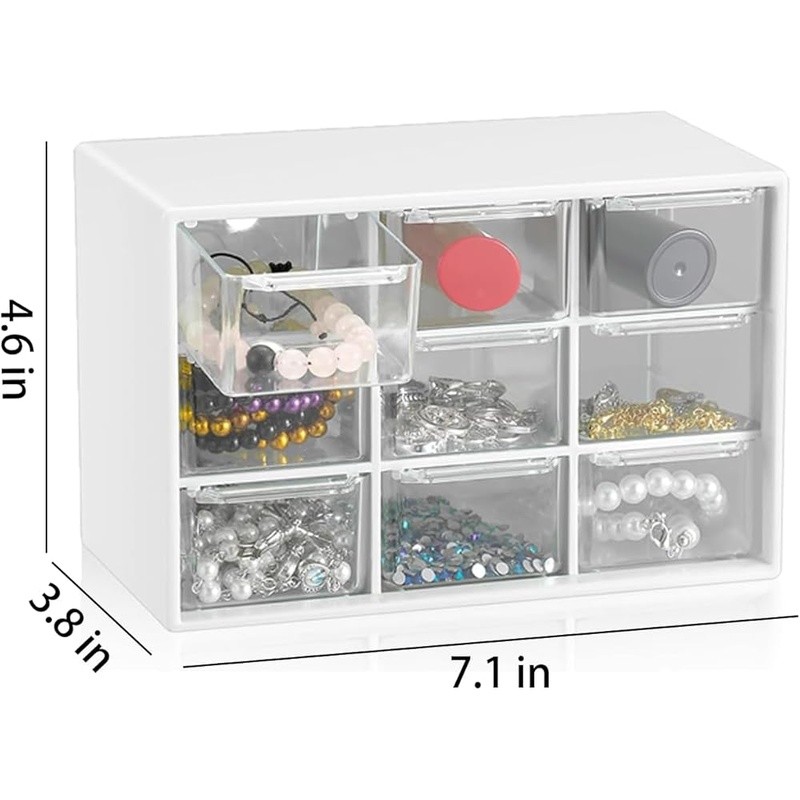 Mini Drawer Organizer Transparent Wall Mountable 9 Compartment Plastic Storage