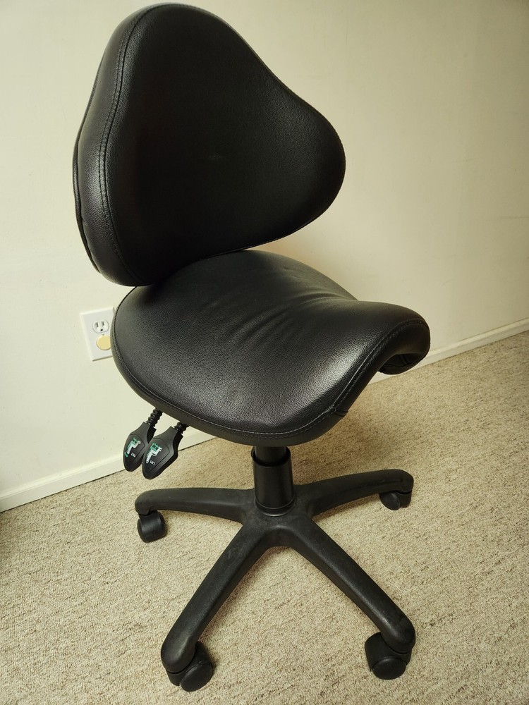 Ergonomic Adjustable Rolling Saddle Stool Chair with Back Support, Black