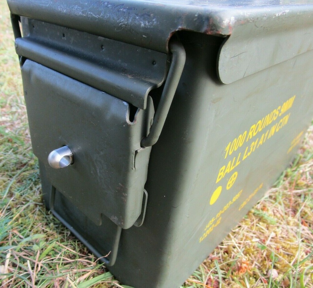 STAINLESS STEEL AMMUNITION AMMO BOX TIN CAN LOCK LOCKING PADLOCK HARDWARE KIT.