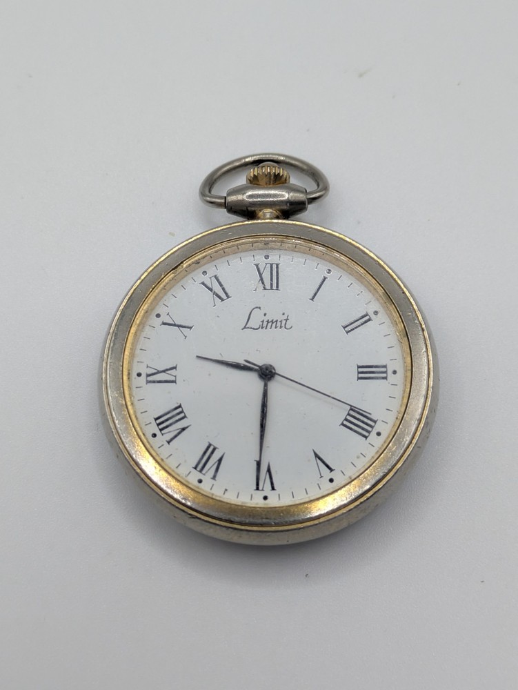 Vintage Limit Quartz Pocket Watch Roman Numeral Dial Loose Caseback Untested