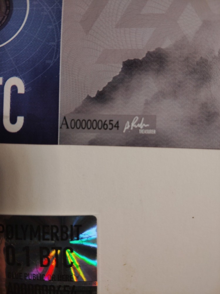 Polymerbit 0.1 BTC Bitcoin Concept Note 2016 - Rare Physical Crypto - Unfunded