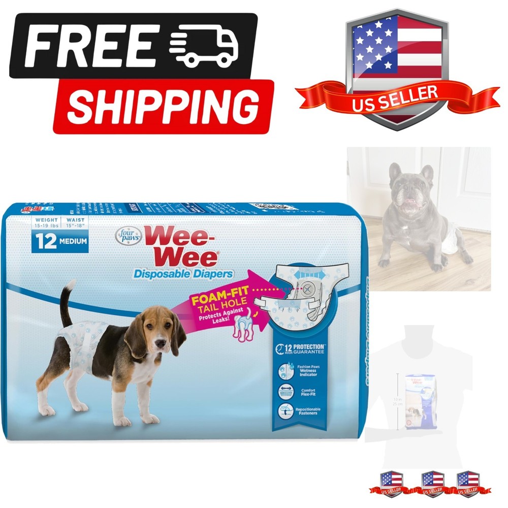 Wee-Wee Super Absorbent Disposable Adjustable Dog Potty Training Diapers, Lea...