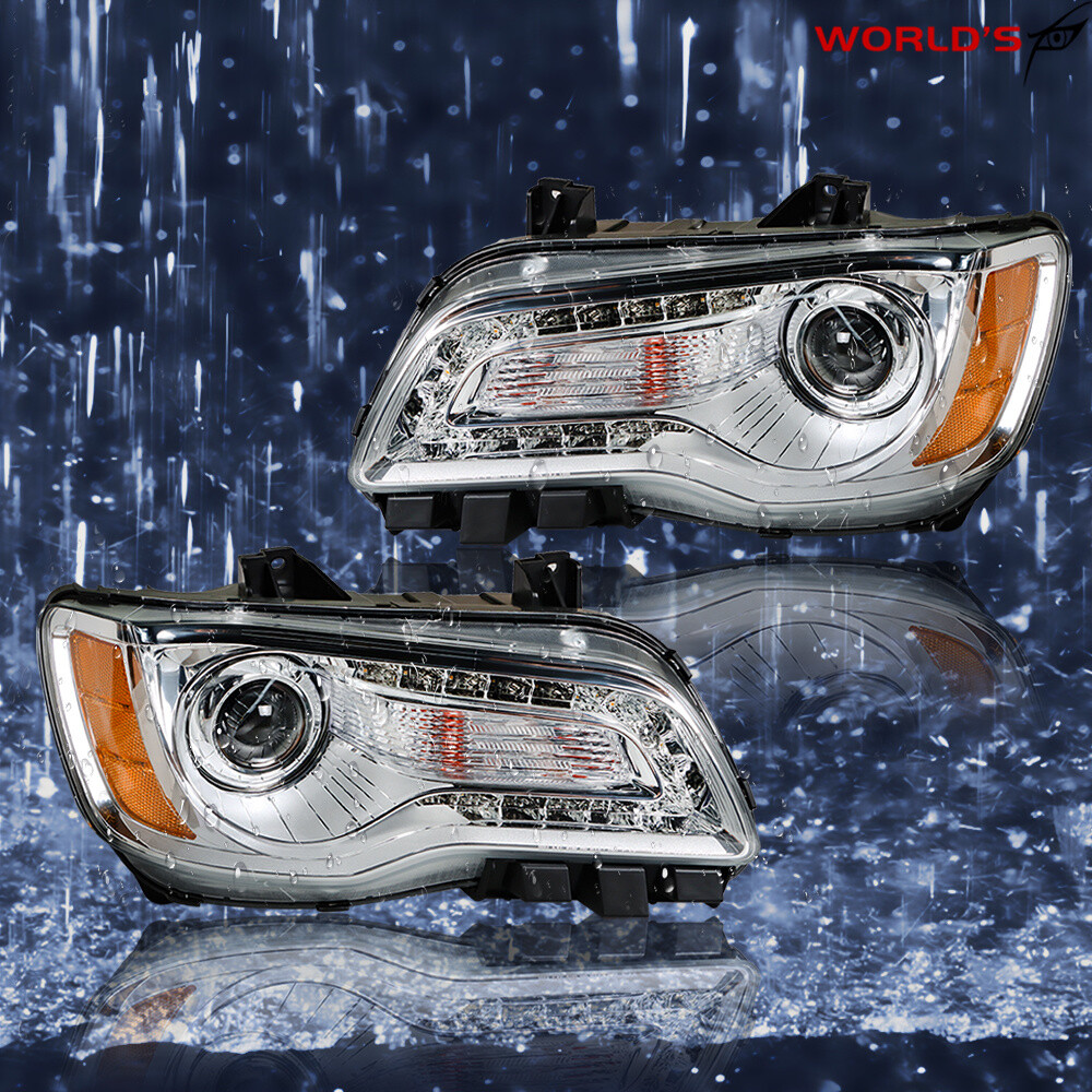 Headlight Set For Chrysler 300 2011-2014 Driver + Passenger Side Halogen Chrome