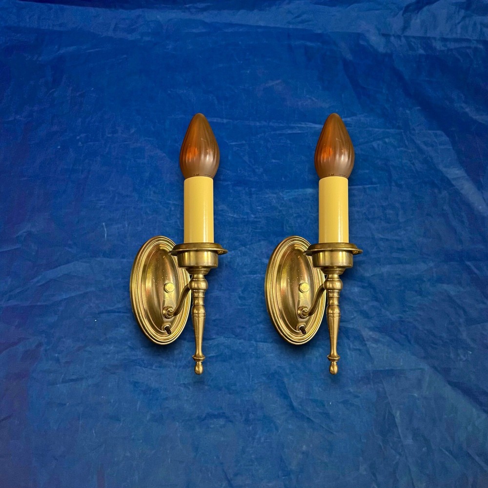 Great Pair Antique Brass Candle Wall Sconces 5G