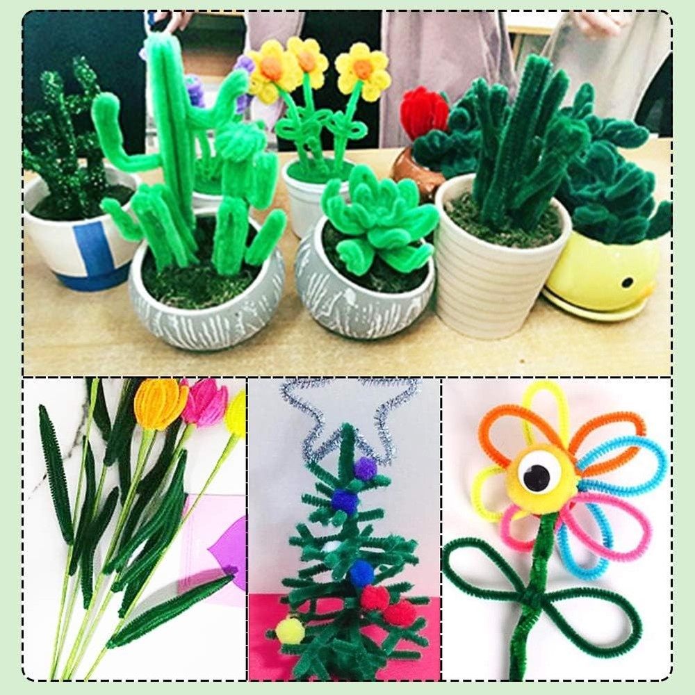 Innovative Green Chenille Pipe Cleaners Set - 100 Pieces for Endless Creativity