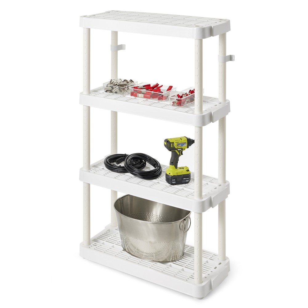 Gracious Living 4 Shelf Adjustable Height Medium Duty Storage, White (4 Pack)