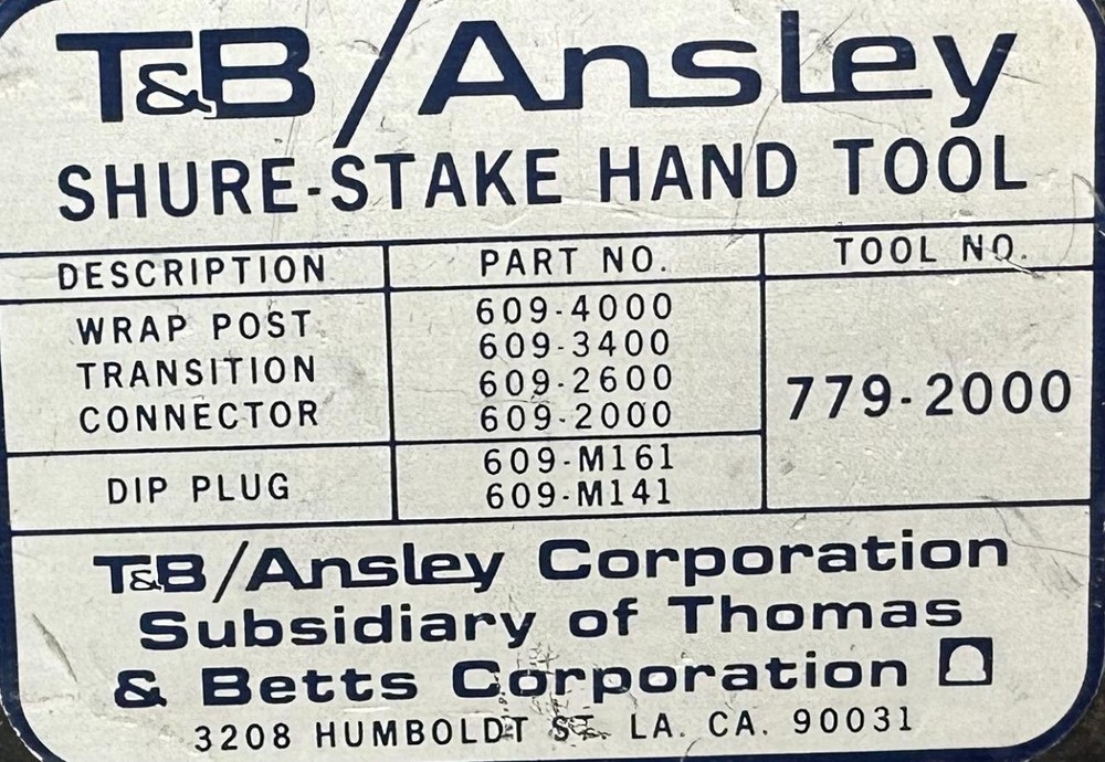 T&B Ansley 779-2000 Shure-Stake Hand Crimper Tool