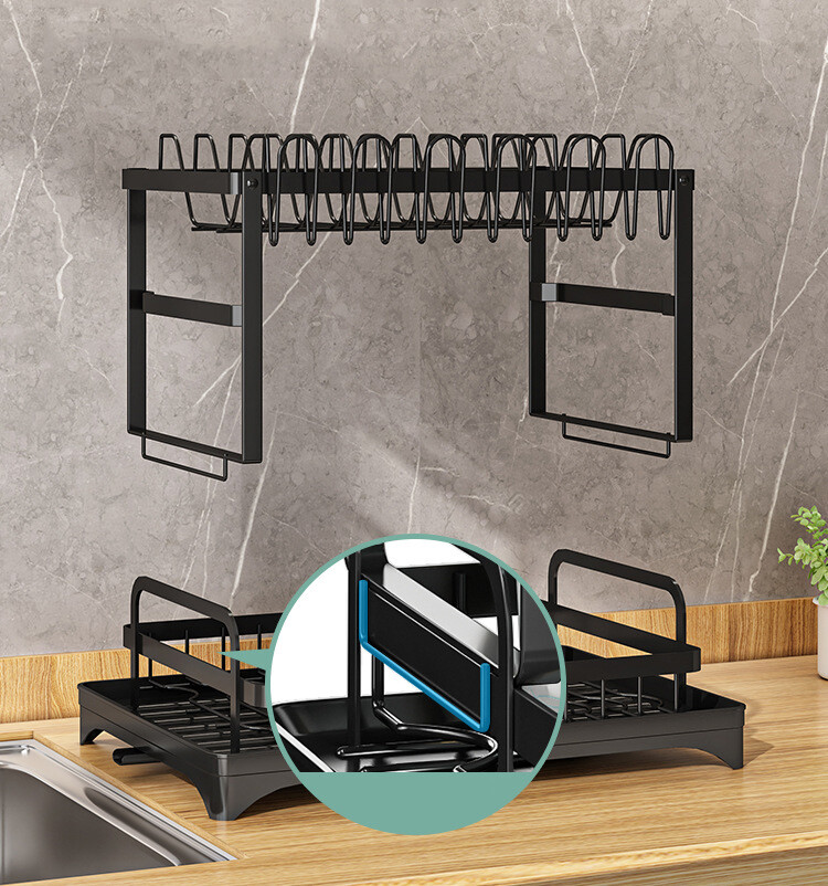 2-Tier Dish Drying Rack for Kitchen Countertop Detachable Double Layer Drain UK