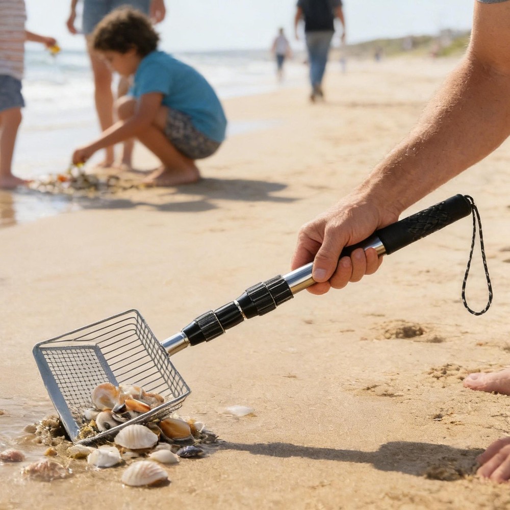 Shark Tooth Sifter Portable Adjustable Handle Shovel Mesh Seashell Scooper