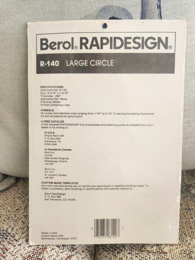Berol Rapidesign Template - Large Circle Drawing - R-140