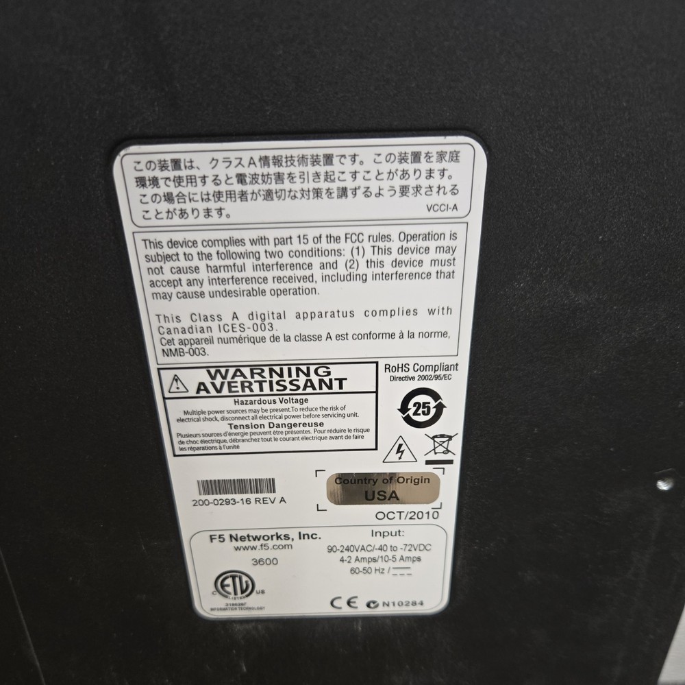 F5 NETWORKS 3600 BIG IP SERIES 200-0293-16 LOAD BALANCER