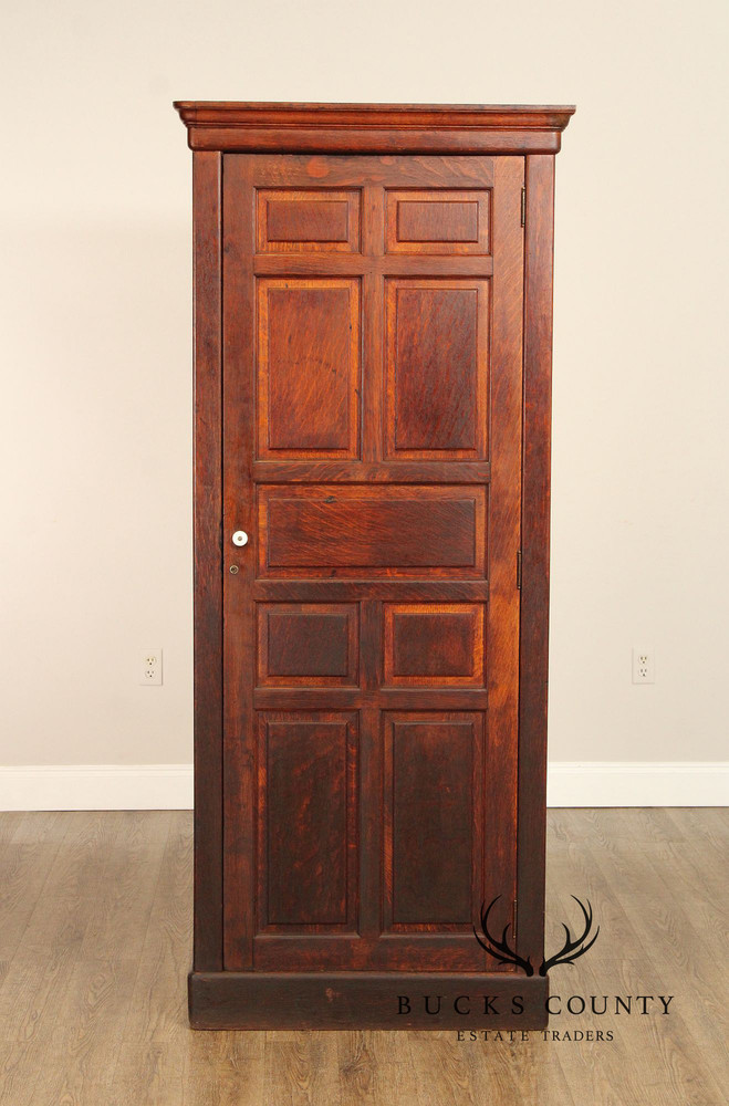 Antique Solid Oak Single Door Paneled Wardrobe
