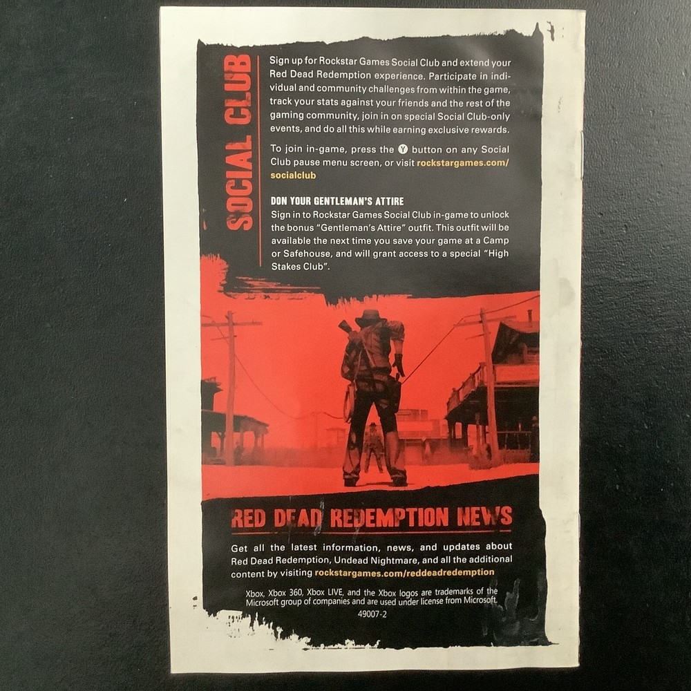 Red Dead Redemption GOTY Edition Microsoft Xbox 360 Instruction Manual Only