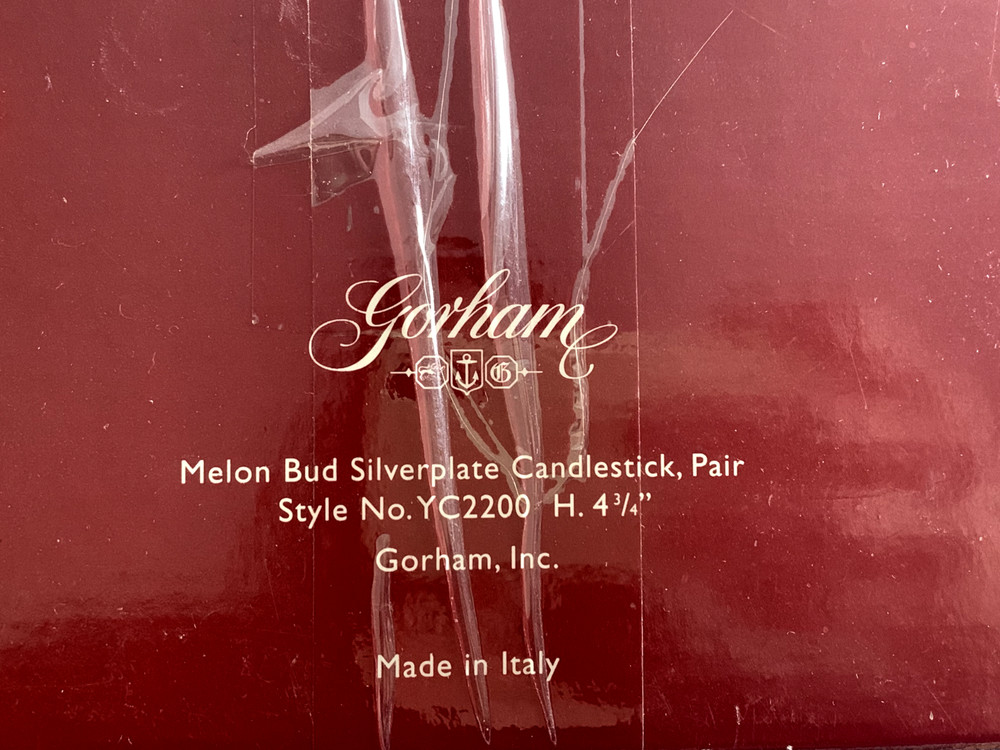 Gorham "Melon Bud" pattern silverplate candlestick set - 4 3/4" tall/4" wide