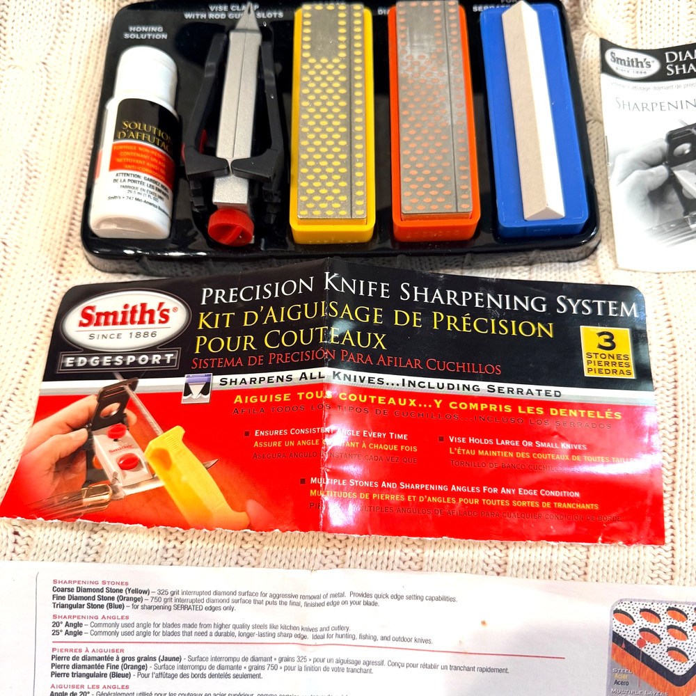 Smith's Precision Knife Sharpening System 3 Stones Vise Clamp Storage Bag Kit