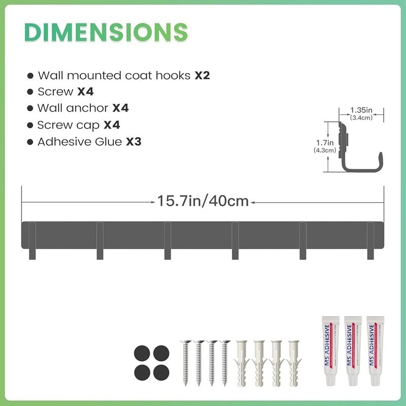 Wall Mount Coat Rack Hooks Space Saving Organizer Heavy Duty Storage Solution US