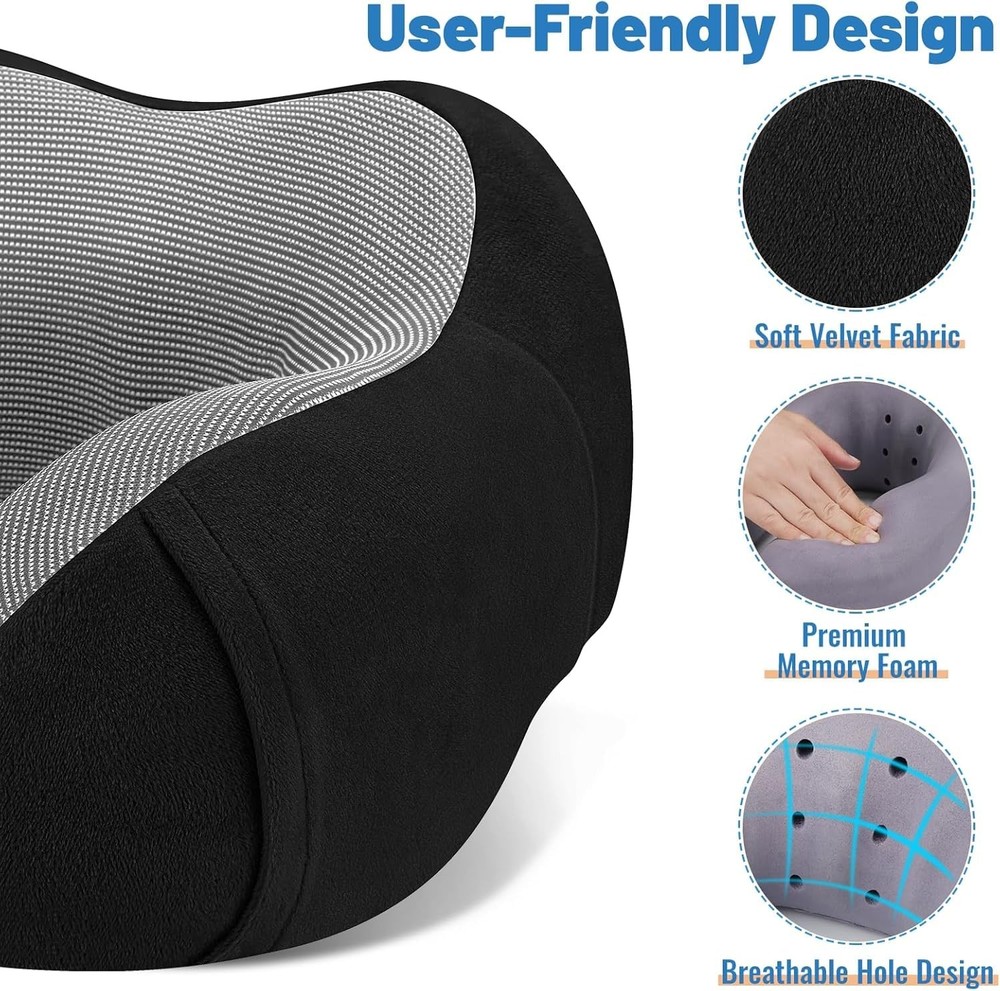 CloudBliss Travel Pillow Premium Memory Foam, Comfortable & 1-pack, Black
