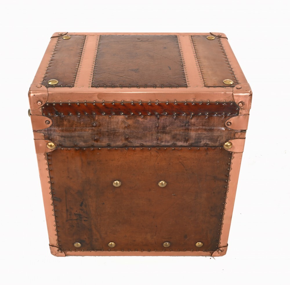 Leather Copper Luggage Box Steamer Trunk Case Table
