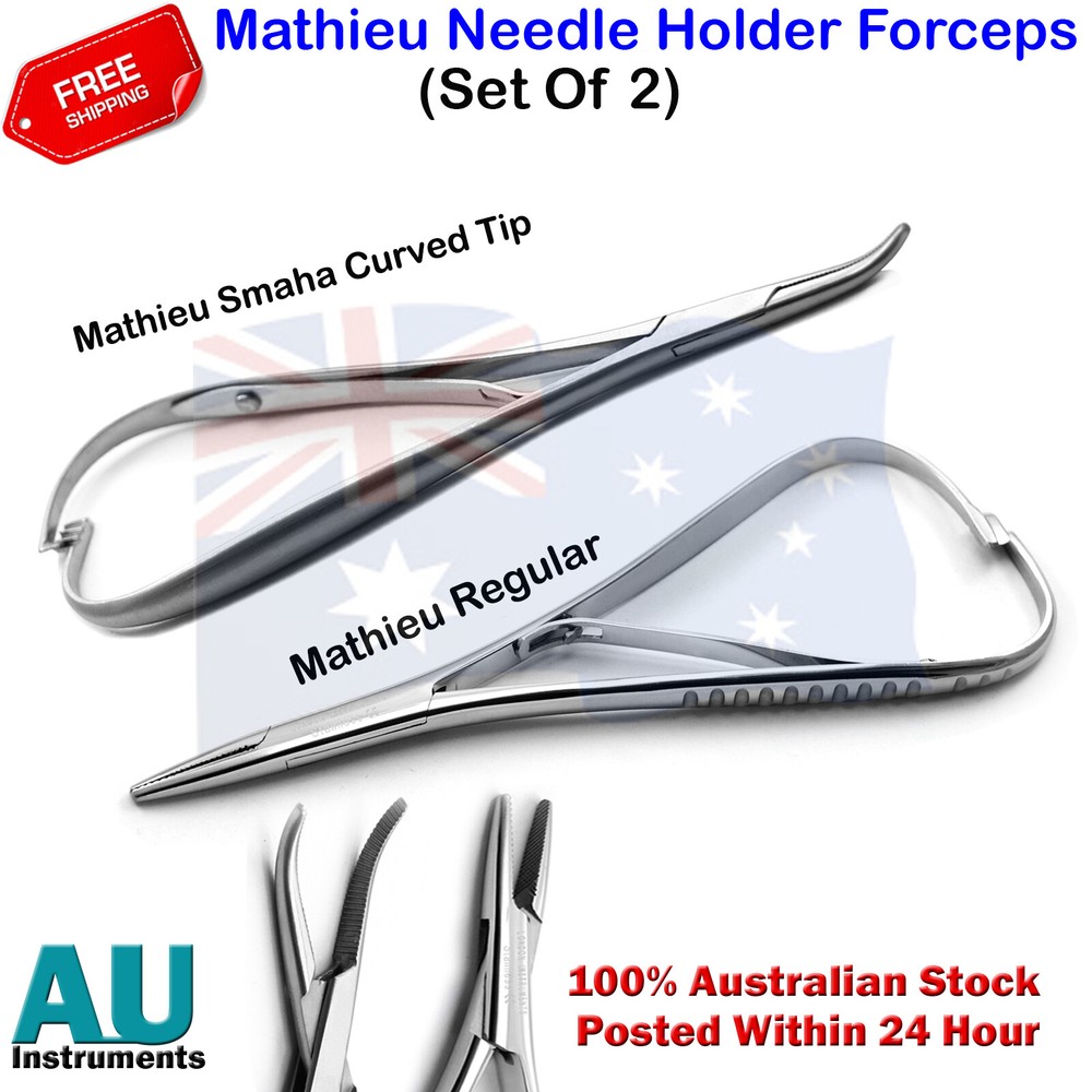 Mathieu Needle Holder Forcep Smaha Curved & Mathieu Regular Holding Pliers X2 CE